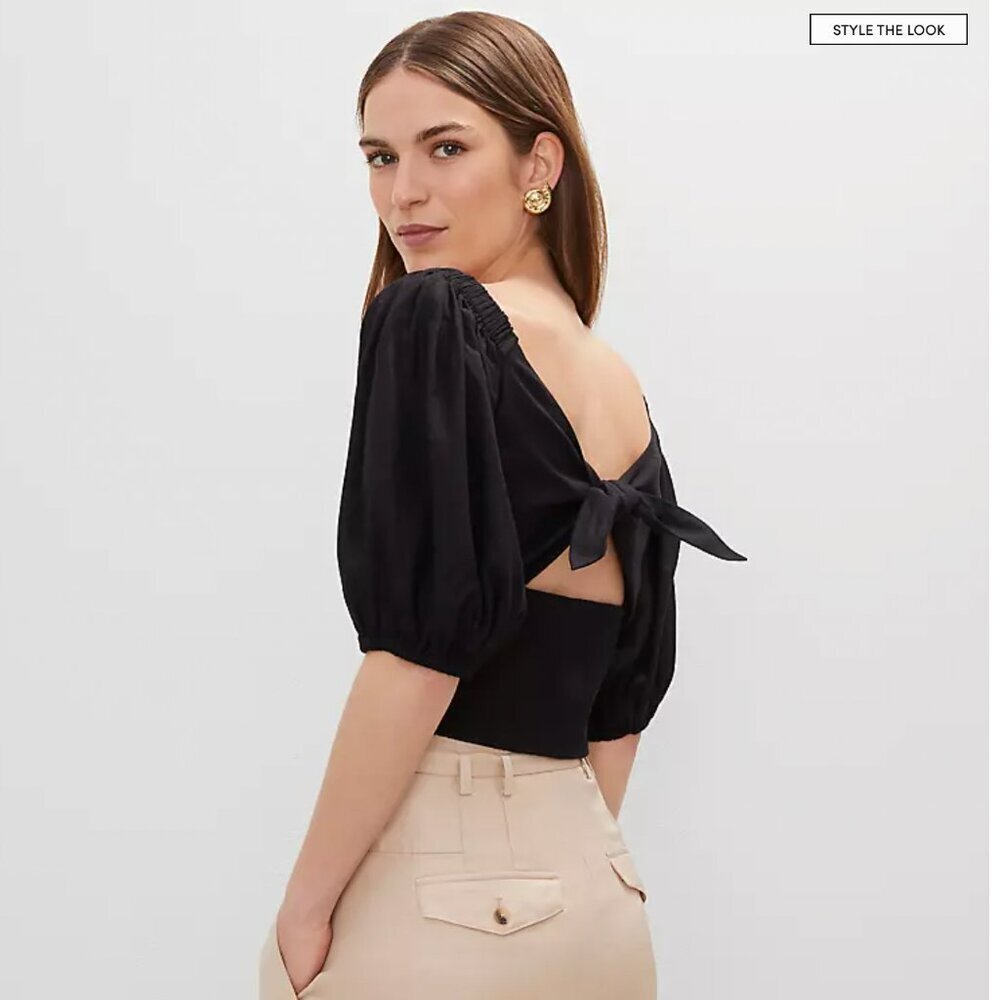 Romantic! Petite Linen-Blend Tie-Back BlouseAnn Taylor Shirt